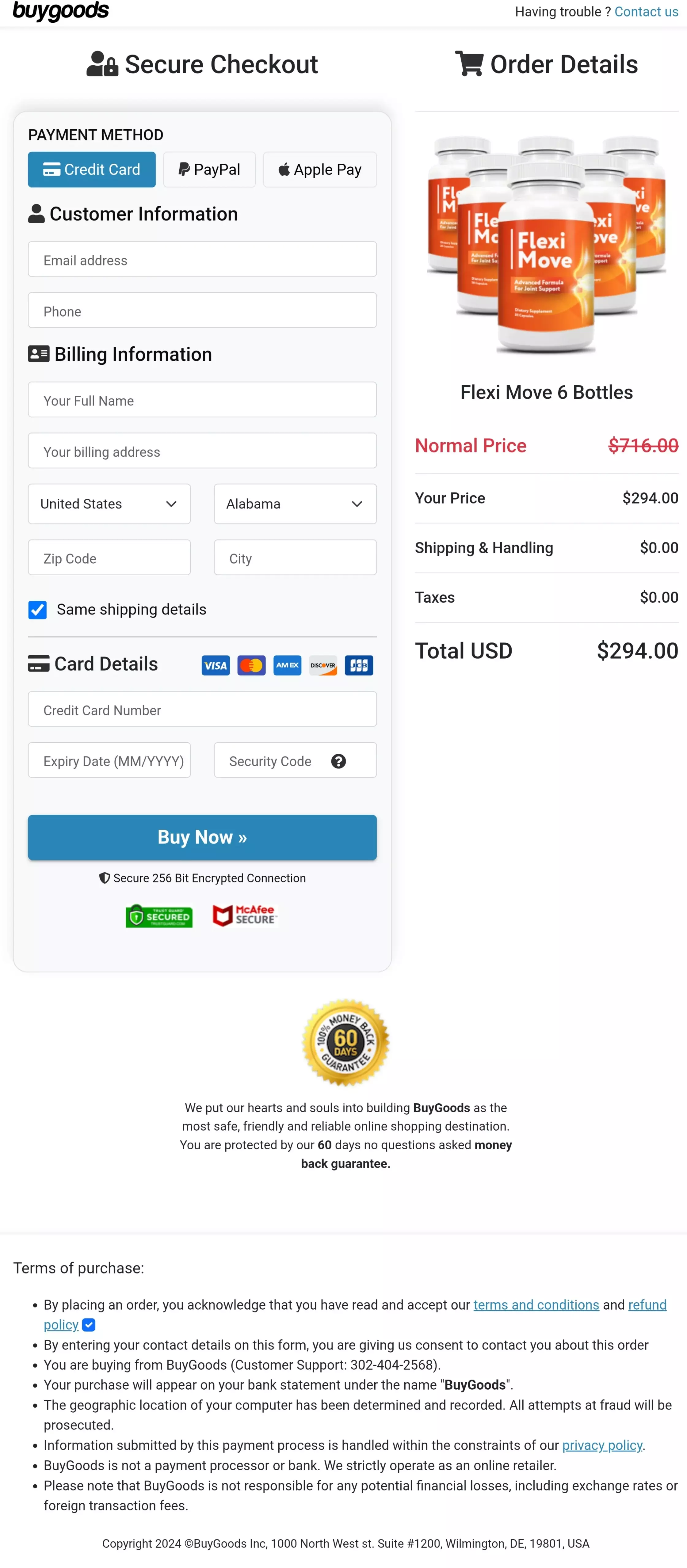 Flexi Move order form